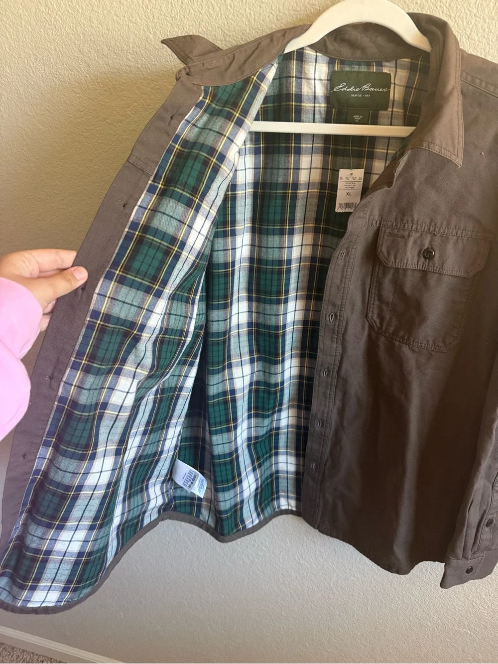 NWT Eddie Bauer Shirt Jacket Olive Green Button-Front Utility Cotton Size XL